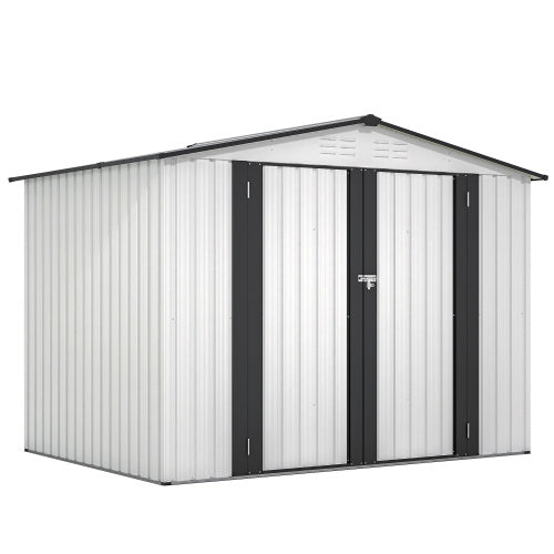 8 X 6 Ft Outdoor Storage Shed, All Weather Metal Sheds With 2 Lockable Doors, Tool Shed For Garden, Backyard, Lawn,White