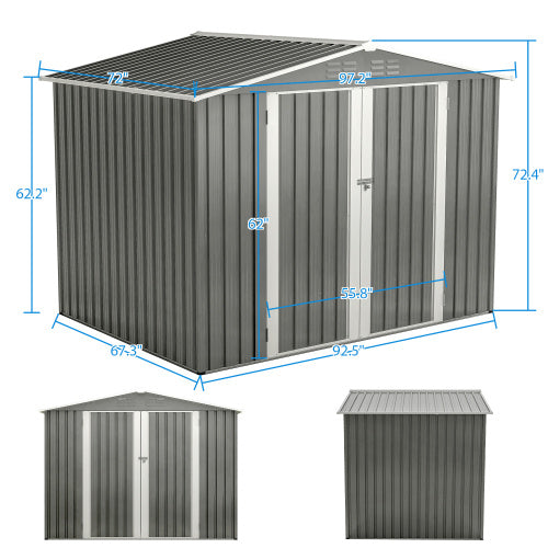 8 X 6 FT Outdoor Waterproof Garden Tool Storage Sheds With Metal Foundation With Floor Frame, Tool Shed With Lockable Hinged Doors & Air Vents