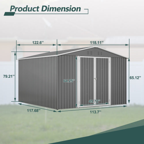 10 X 10 FT Outdoor Storage Shed, Large Metal Tool Sheds With Updated Frame Structure And Lockable Doors, Garden Shed