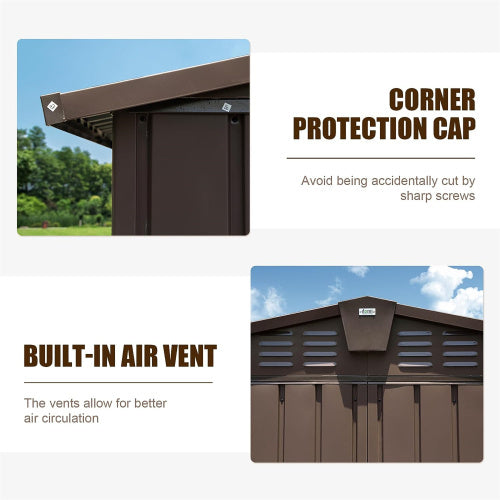 Outdoor Storage Shed 10'x8', Metal Tool Sheds Storage House With Lockable Double Door,Large Bike Shed Waterproof For Garden,Backyard,Law Brown