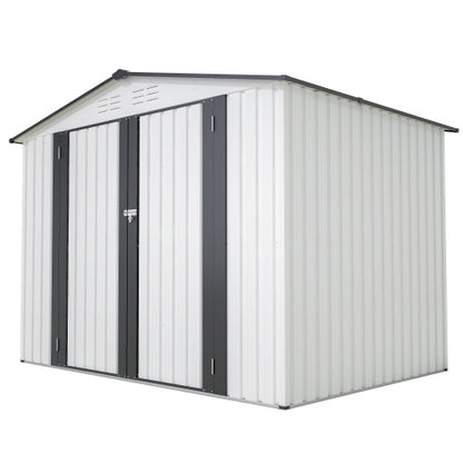 8 X 6 Ft Outdoor Storage Shed, All Weather Metal Sheds With 2 Lockable Doors, Tool Shed For Garden, Backyard, Lawn,White