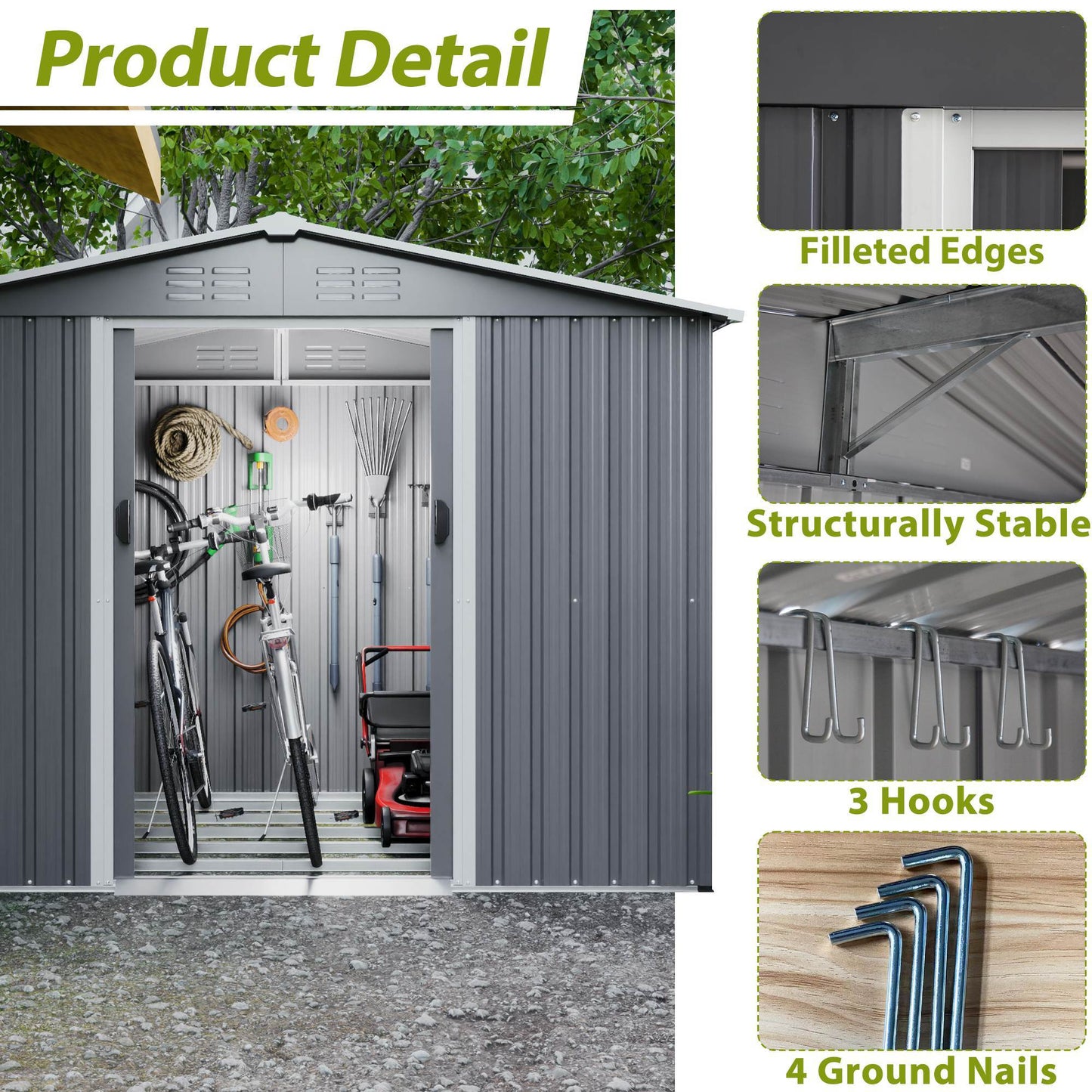 8x6 FT Outdoor Tool Storage Shed With Metal Foundation & Lockable Doors, All Weather Metal Sheds For Garden, Patio, Backyard, Lawn, Gray