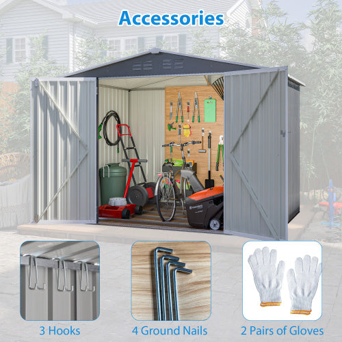 8 X 6 FT Outdoor Waterproof Garden Tool Storage Sheds With Metal Foundation With Floor Frame, Tool Shed With Lockable Hinged Doors & Air Vents