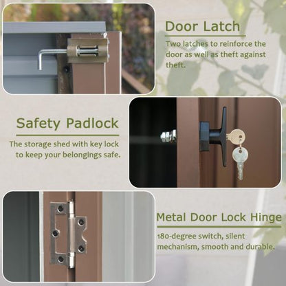 Outdoor Storage Shed 6x4 FT, Metal Tool Sheds Storage House With Lockable Double Door, Large Bike Shed Waterproof For Garden, Backyard, Lawn