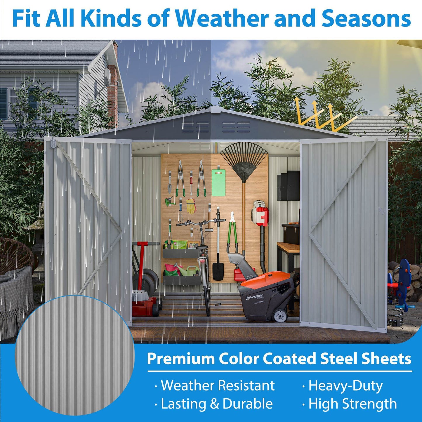 8 X 6 FT Outdoor Waterproof Garden Tool Storage Sheds With Metal Foundation With Floor Frame, Tool Shed With Lockable Hinged Doors & Air Vents