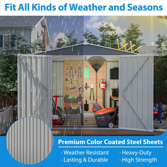 8 X 6 FT Outdoor Waterproof Garden Tool Storage Sheds With Metal Foundation With Floor Frame, Tool Shed With Lockable Hinged Doors & Air Vents