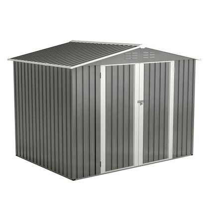 8 X 6 FT Outdoor Waterproof Garden Tool Storage Sheds With Metal Foundation With Floor Frame, Tool Shed With Lockable Hinged Doors & Air Vents