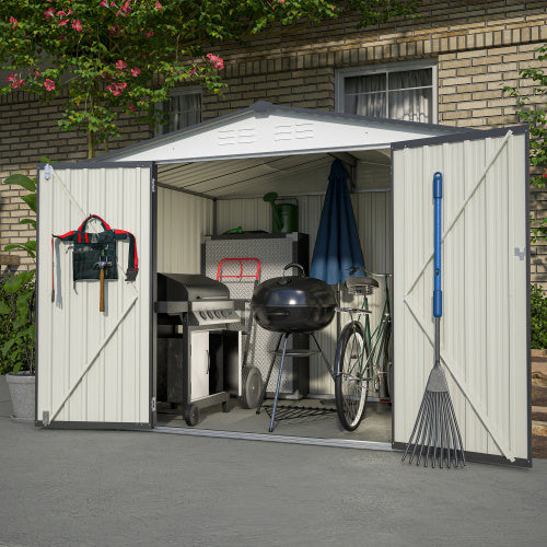 8 X 6 Ft Outdoor Storage Shed, All Weather Metal Sheds With 2 Lockable Doors, Tool Shed For Garden, Backyard, Lawn,White