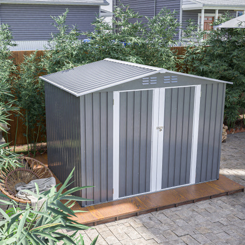 8 X 6 FT Outdoor Waterproof Garden Tool Storage Sheds With Metal Foundation With Floor Frame, Tool Shed With Lockable Hinged Doors & Air Vents