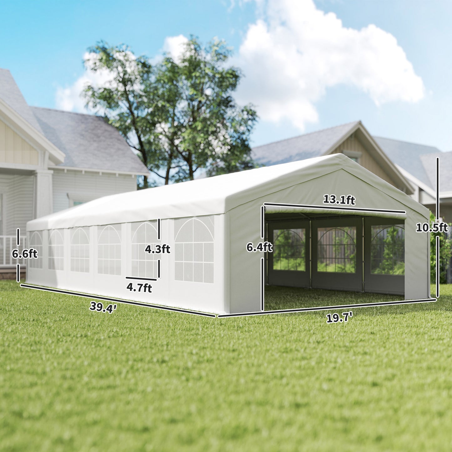 20' X 40' Large Wedding Tent With Removable Protective Sidewalls For Wedding And BBQ And Versatile Uses White