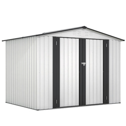 8 X 6 Ft Outdoor Storage Shed, All Weather Metal Sheds With 2 Lockable Doors, Tool Shed For Garden, Backyard, Lawn,White