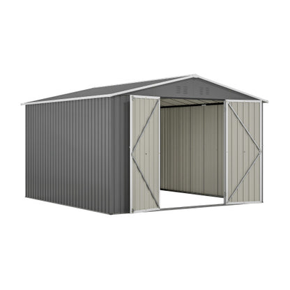 10 X 10 FT Outdoor Storage Shed, Large Metal Tool Sheds With Updated Frame Structure And Lockable Doors, Garden Shed