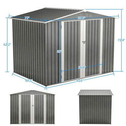 8 X 6 FT Outdoor Waterproof Garden Tool Storage Sheds With Metal Foundation With Floor Frame, Tool Shed With Lockable Hinged Doors & Air Vents