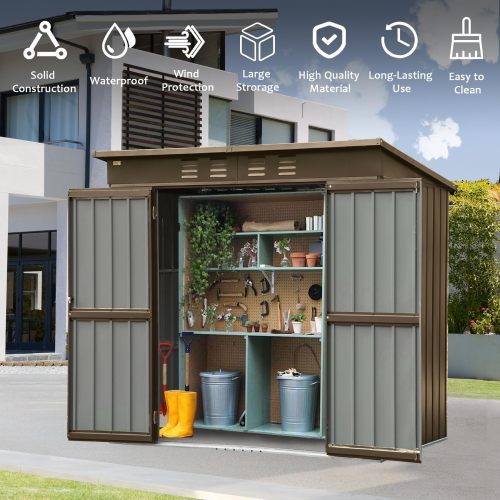 Outdoor Storage Shed 6x4 FT, Metal Tool Sheds Storage House With Lockable Double Door, Large Bike Shed Waterproof For Garden, Backyard, Lawn