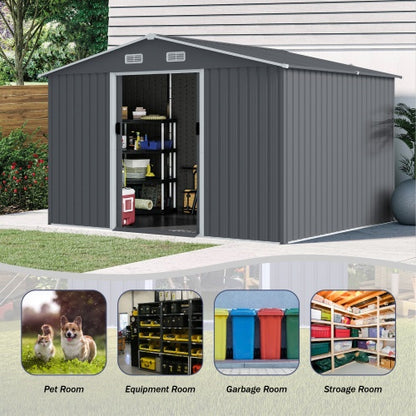 Outdoor Storage Shed 8 X 10 FT Large Metal Tool Sheds  Heavy Duty Storage House With Sliding Doors With Air Vent