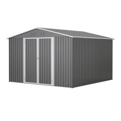 10 X 10 FT Outdoor Storage Shed, Large Metal Tool Sheds With Updated Frame Structure And Lockable Doors, Garden Shed