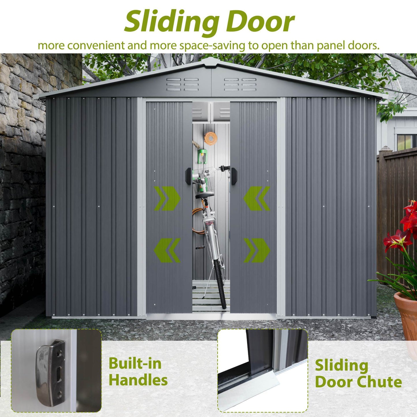 8x6 FT Outdoor Tool Storage Shed With Metal Foundation & Lockable Doors, All Weather Metal Sheds For Garden, Patio, Backyard, Lawn, Gray