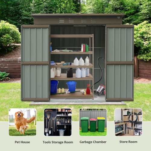Outdoor Storage Shed 6x4 FT, Metal Tool Sheds Storage House With Lockable Double Door, Large Bike Shed Waterproof For Garden, Backyard, Lawn