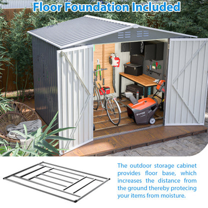 8 X 6 FT Outdoor Waterproof Garden Tool Storage Sheds With Metal Foundation With Floor Frame, Tool Shed With Lockable Hinged Doors & Air Vents
