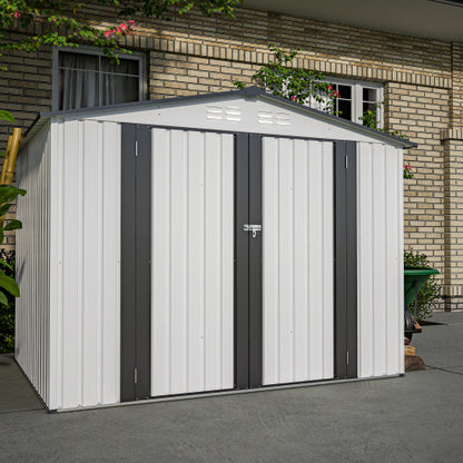 8 X 6 Ft Outdoor Storage Shed, All Weather Metal Sheds With 2 Lockable Doors, Tool Shed For Garden, Backyard, Lawn,White
