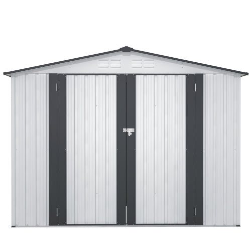 8 X 6 Ft Outdoor Storage Shed, All Weather Metal Sheds With 2 Lockable Doors, Tool Shed For Garden, Backyard, Lawn,White