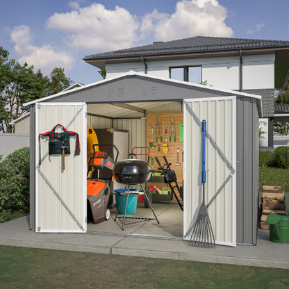 10 X 10 FT Outdoor Storage Shed, Large Metal Tool Sheds With Updated Frame Structure And Lockable Doors, Garden Shed