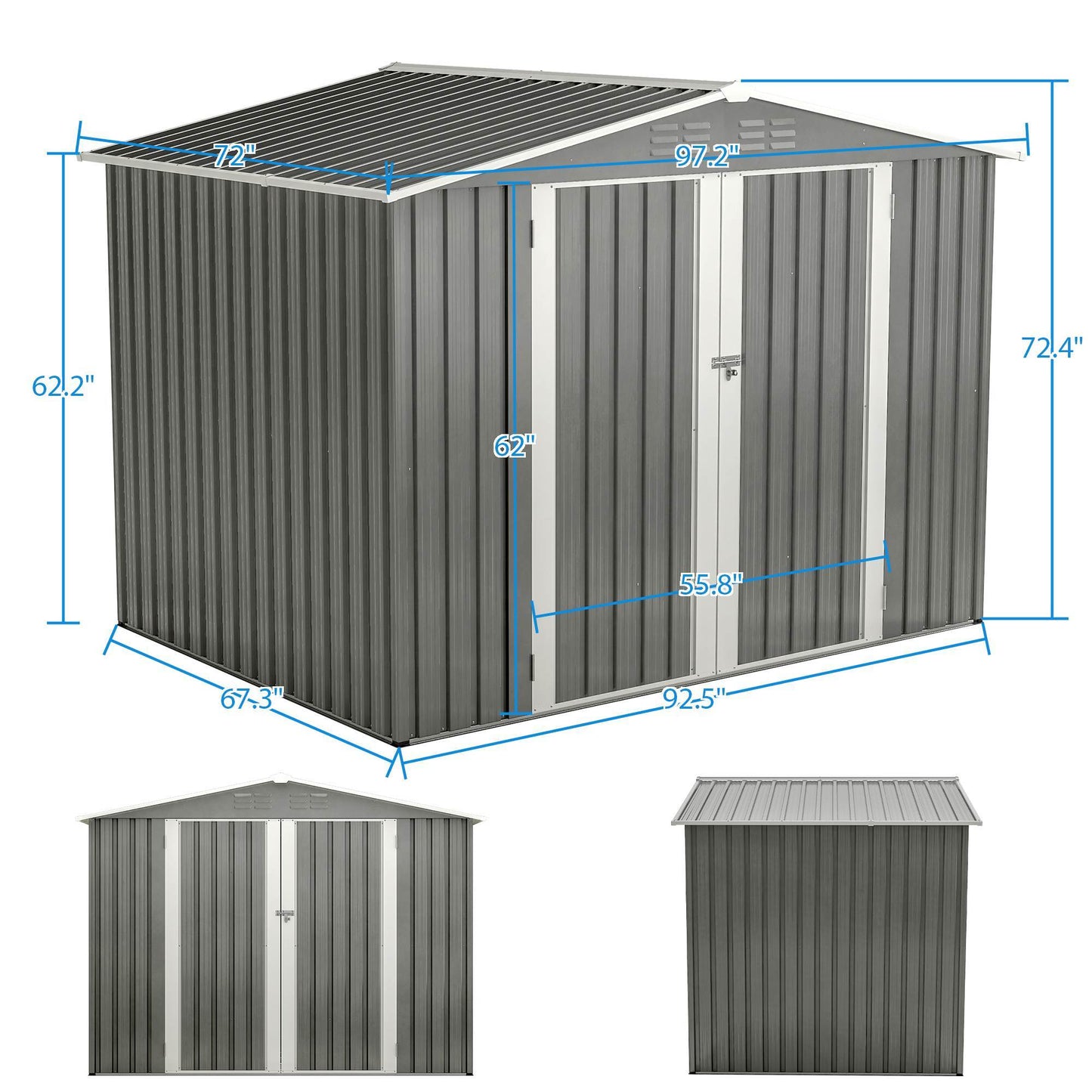 8 X 6 FT Outdoor Waterproof Garden Tool Storage Sheds With Metal Foundation With Floor Frame, Tool Shed With Lockable Hinged Doors & Air Vents