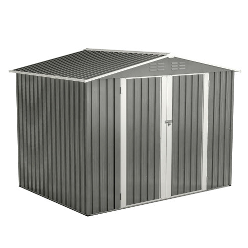 8 X 6 FT Outdoor Waterproof Garden Tool Storage Sheds With Metal Foundation With Floor Frame, Tool Shed With Lockable Hinged Doors & Air Vents