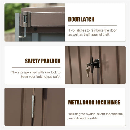 Outdoor Storage Shed 10'x8', Metal Tool Sheds Storage House With Lockable Double Door,Large Bike Shed Waterproof For Garden,Backyard,Law Brown