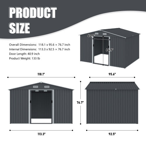 Outdoor Storage Shed 8 X 10 FT Large Metal Tool Sheds  Heavy Duty Storage House With Sliding Doors With Air Vent