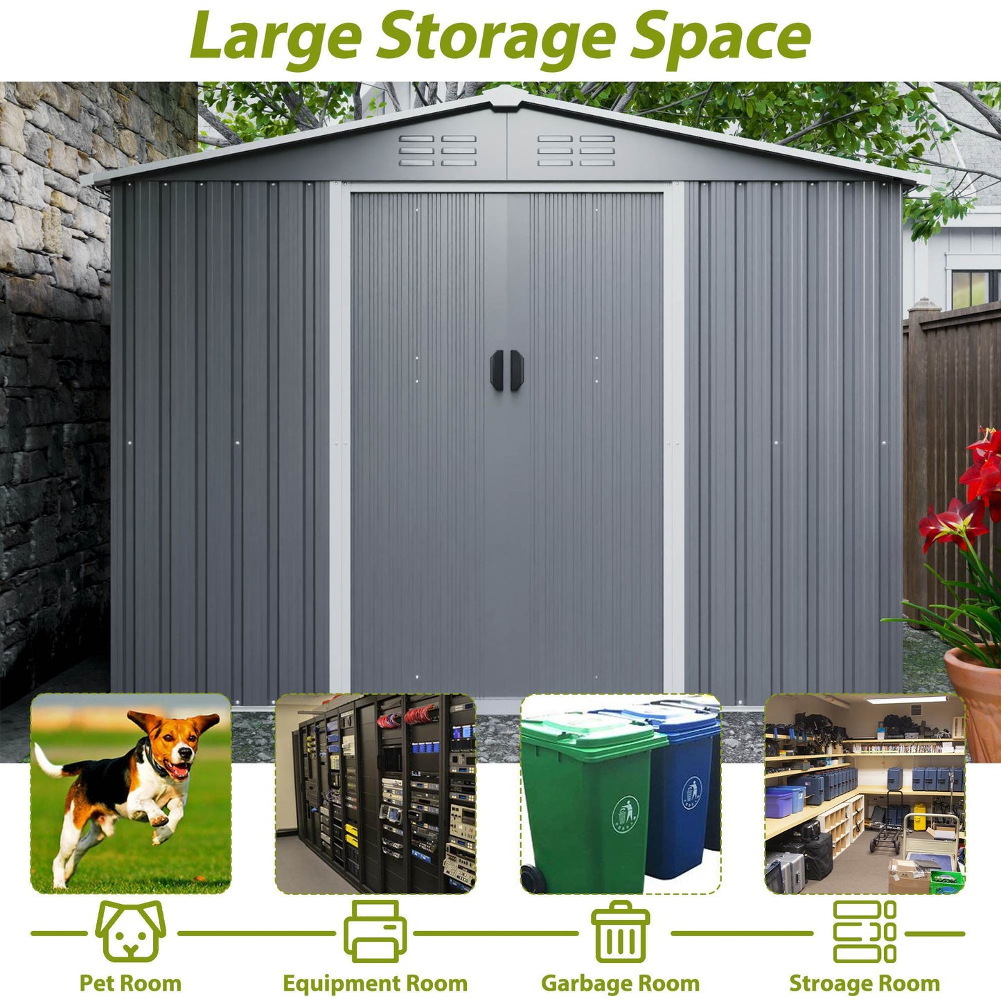 8x6 FT Outdoor Tool Storage Shed With Metal Foundation & Lockable Doors, All Weather Metal Sheds For Garden, Patio, Backyard, Lawn, Gray