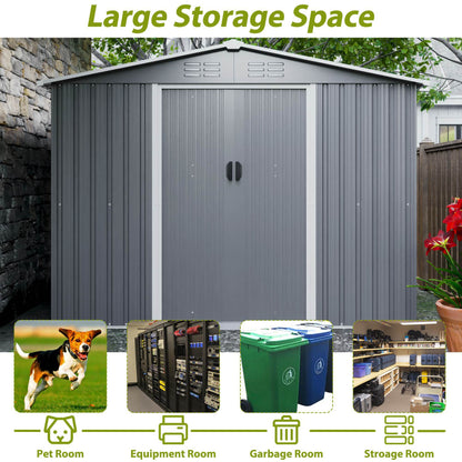 8x6 FT Outdoor Tool Storage Shed With Metal Foundation & Lockable Doors, All Weather Metal Sheds For Garden, Patio, Backyard, Lawn, Gray