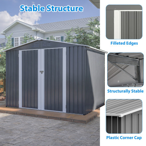 8 X 6 FT Outdoor Waterproof Garden Tool Storage Sheds With Metal Foundation With Floor Frame, Tool Shed With Lockable Hinged Doors & Air Vents