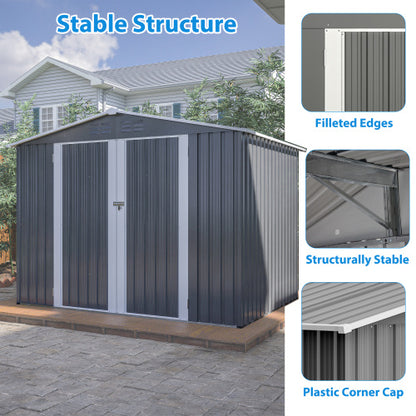 8 X 6 FT Outdoor Waterproof Garden Tool Storage Sheds With Metal Foundation With Floor Frame, Tool Shed With Lockable Hinged Doors & Air Vents