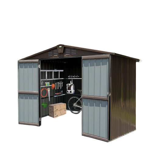 Outdoor Storage Shed 10'x8', Metal Tool Sheds Storage House With Lockable Double Door,Large Bike Shed Waterproof For Garden,Backyard,Law Brown