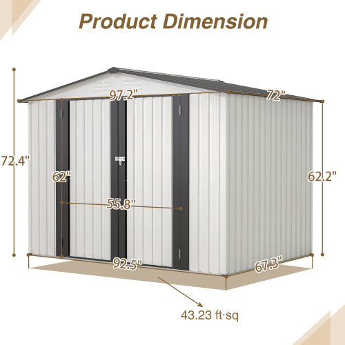 8 X 6 Ft Outdoor Storage Shed, All Weather Metal Sheds With 2 Lockable Doors, Tool Shed For Garden, Backyard, Lawn,White