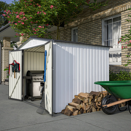 8 X 6 Ft Outdoor Storage Shed, All Weather Metal Sheds With 2 Lockable Doors, Tool Shed For Garden, Backyard, Lawn,White