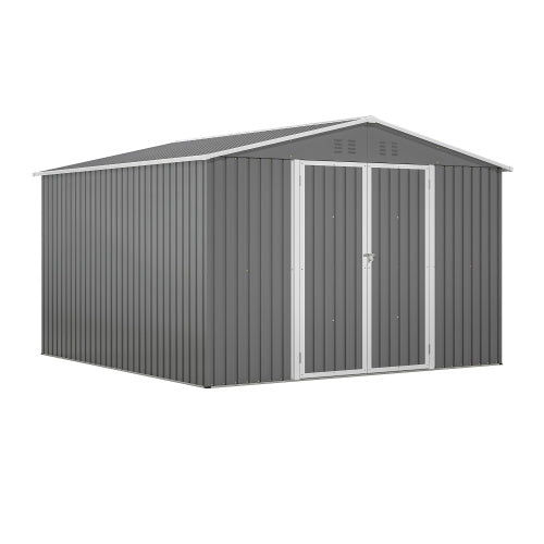 10 X 10 FT Outdoor Storage Shed, Large Metal Tool Sheds With Updated Frame Structure And Lockable Doors, Garden Shed