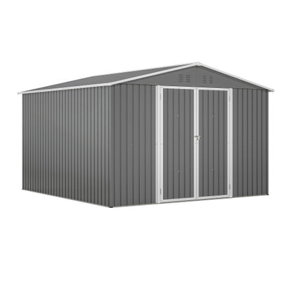 10 X 10 FT Outdoor Storage Shed, Large Metal Tool Sheds With Updated Frame Structure And Lockable Doors, Garden Shed