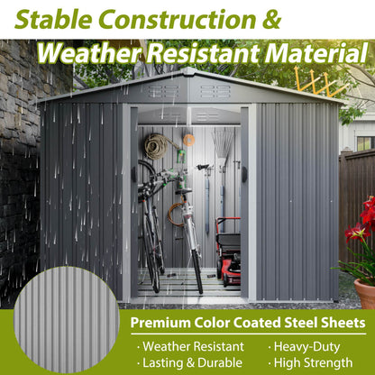 8x6 FT Outdoor Tool Storage Shed With Metal Foundation & Lockable Doors, All Weather Metal Sheds For Garden, Patio, Backyard, Lawn, Gray