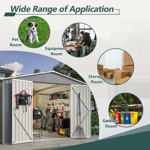 10 X 10 FT Outdoor Storage Shed, Large Metal Tool Sheds With Updated Frame Structure And Lockable Doors, Garden Shed