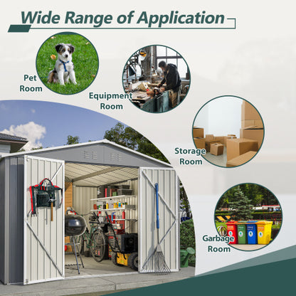 10 X 10 FT Outdoor Storage Shed, Large Metal Tool Sheds With Updated Frame Structure And Lockable Doors, Garden Shed
