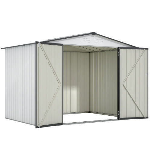 8 X 6 Ft Outdoor Storage Shed, All Weather Metal Sheds With 2 Lockable Doors, Tool Shed For Garden, Backyard, Lawn,White
