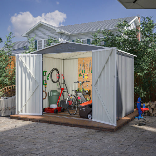 8 X 6 FT Outdoor Waterproof Garden Tool Storage Sheds With Metal Foundation With Floor Frame, Tool Shed With Lockable Hinged Doors & Air Vents