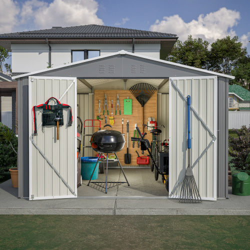 10 X 10 FT Outdoor Storage Shed, Large Metal Tool Sheds With Updated Frame Structure And Lockable Doors, Garden Shed