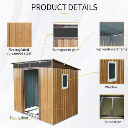 6ft  5ft Outdoor Metal Storage Shed With Window And Transparent Plate For Garden, Lawn